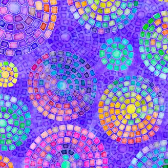 Tissu patchwork mosaïques multicolores fond violet - Brilliance