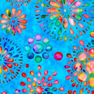 Tissu patchwork rosaces multicolores fond turquoise - Brilliance