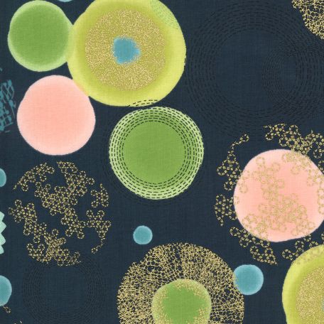 Tissu patchwork ronds multi fantaisies fond marine - Dance in Paris de Zen Chic