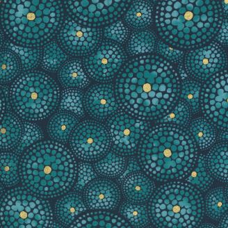 Tissu patchwork pois en cercles bleu sarcelle/marine - Dance in Paris de Zen Chic