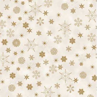 Tissu patchwork flocons dorés fond crème - Christmas is near