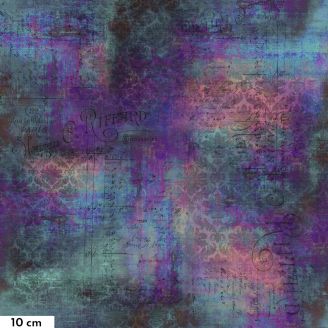 Tissu patchwork superpositions violet turquoise - Abandoned II de Tim Holtz