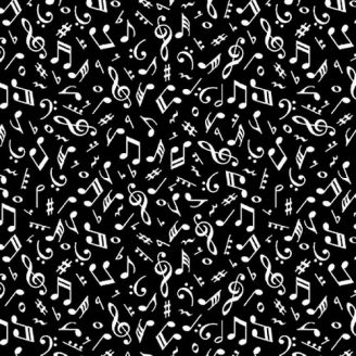 Tissu patchwork notes de musique blanches fond noir - Paradox