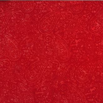 Tissu batik motif cachemire rouge cerise ton sur ton