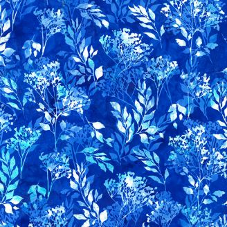 Tissu batik branchages bleu roi