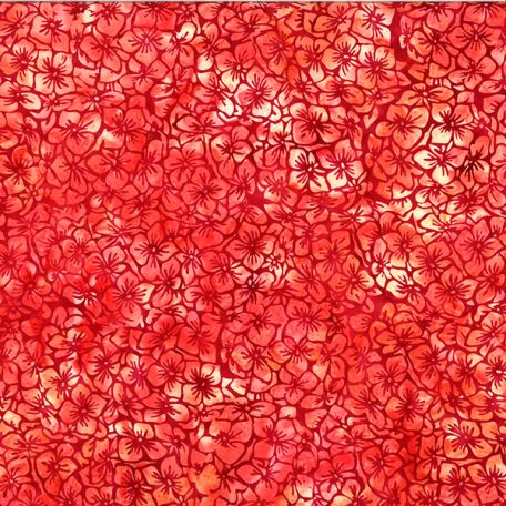 Tissu batik petites fleurs rouges ton sur ton