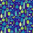 Tissu patchwork renard et végétation fond bleu - Mid-century modern