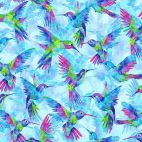 Tissu patchwork grands colibris fond bleu ciel - Hummingbird Heaven