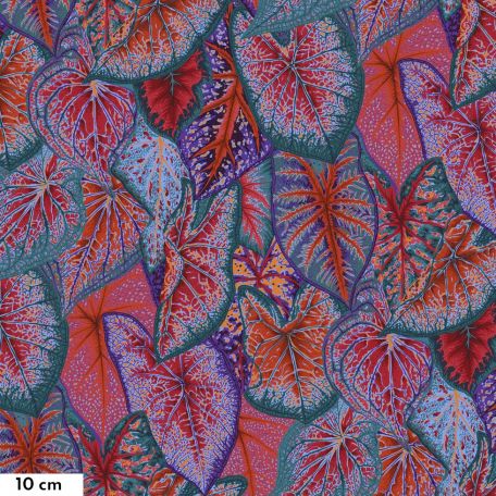 Tissu Philip Jacobs feuilles de Caladiums rouge PJ108
