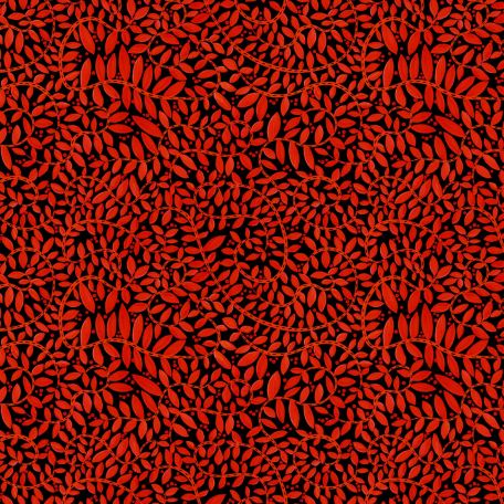 Tissu Patchwork fougères rouges fond noir - Folkscapes