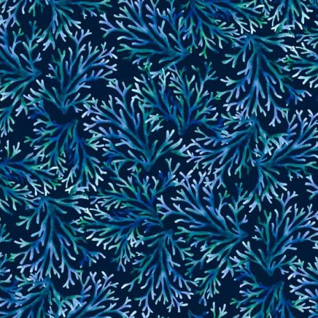 Tissu Patchwork coraux bleu profond - Deep Blue Sea