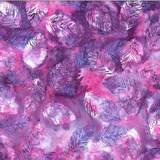 Tissu batik feuille plume violet rose