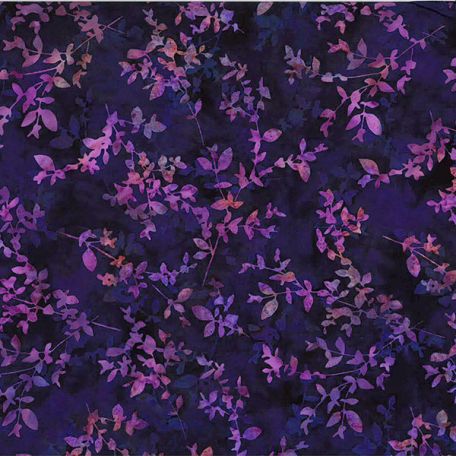 Tissu batik rameaux d'arbustres violet foncé