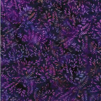 Tissu batik feuilles en épi violet foncé