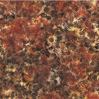 Tissu batik floraison marron brun