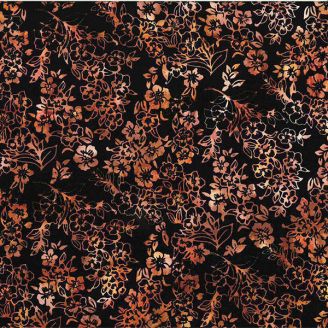 Tissu batik plante fleurie marron foncé