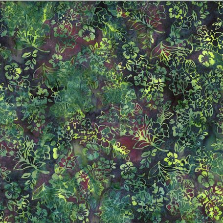 Tissu batik plante fleurie vert foncé