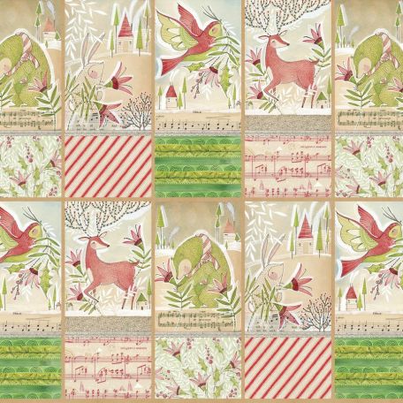 Tissu patchwork vignettes animaux de Noël - Holly Jolly de Cori Dantini (30 cm x 110 cm)