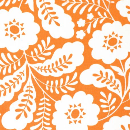Tissu patchwork fleurs blanches folk fond orange - Clementine