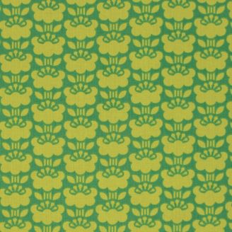 Tissu patchwork fleur stylisée vert sur vert - Clementine