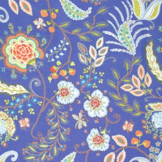 Tissu patchwork fleurs toile indienne bleue - Sundara