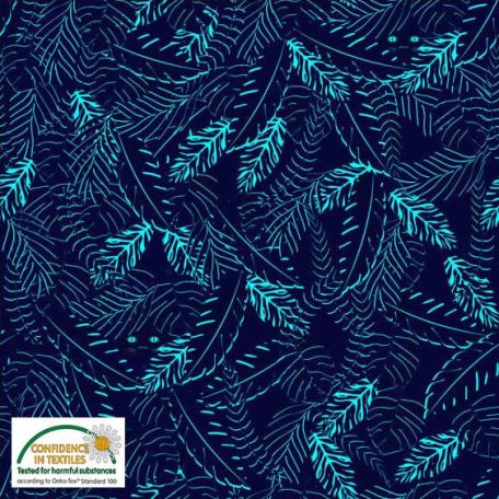 Tissu Patchwork fougères fond marine - Jungle Birdie