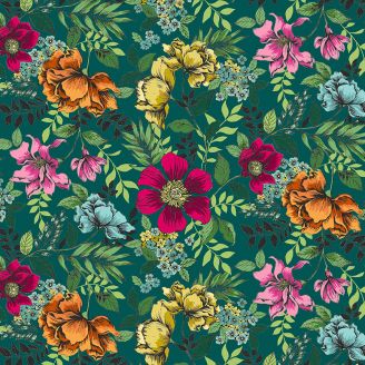 Tissu Patchwork imprimé floral fond vert pin - Jewel Tones