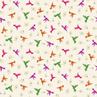 Tissu Patchwork petits colibris fond écru - Jewel Tones