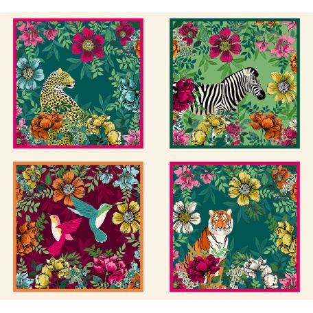Panneau de tissu patchwork vignettes animaux - Jewel Tones