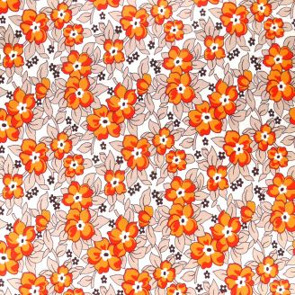 Tissu patchwork fleurs oranges et beiges vintage fond blanc - Hadley