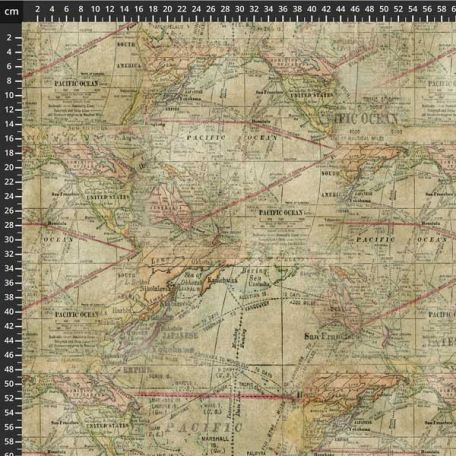 Tissu patchwork grande largeur planisphère vintage - Eclectic Elements de Tim Holtz