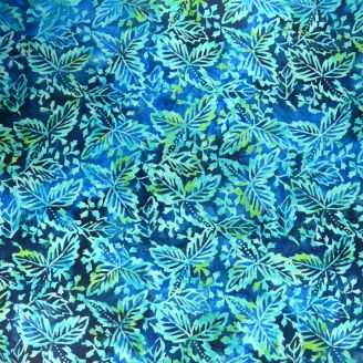 Tissu batik bleu à feuilles