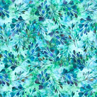 Tissu patchwork feuilles turquoise - Periwinkle