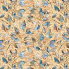 Tissu patchwork grandes feuilles bleues fond crème caramel - Periwinkle