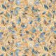 Tissu patchwork grandes feuilles bleues fond crème caramel - Periwinkle