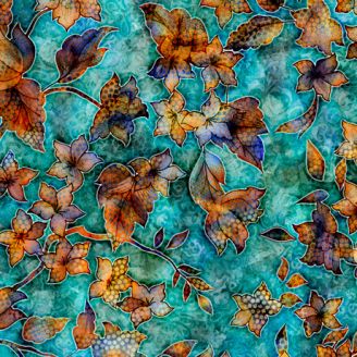 Tissu patchwork fleurs d'hibiscus turquoise - Periwinkle