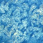 Tissu batik roses fond bleu