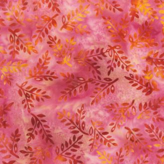 Tissu batik rameaux fond rose