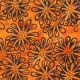 Tissu batik grands pétales prune fond orangé