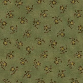 Tissu patchwork marguerites brunes fond vert kaki - Homestead Harvest