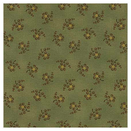 Tissu patchwork marguerites brunes fond vert kaki - Homestead Harvest