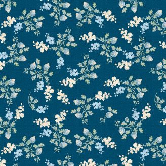 Tissu patchwork boutons de fleurs fond bleu foncé - Sapphire blossoms