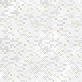 Tissu patchwork minis croix grises et dorées fond blanc - Bijou