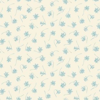 Tissu patchwork narcissses bleues fond écru - BlueBird d'Edyta Sitar