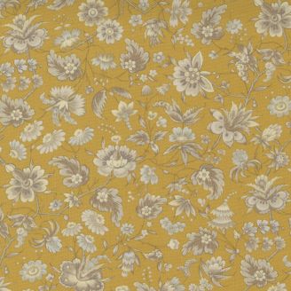 Tissu patchwork fleurs beiges fond jaune moutarde - Regency Somerset Blues