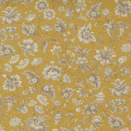 Tissu patchwork fleurs beiges fond jaune moutarde - Regency Somerset Blues