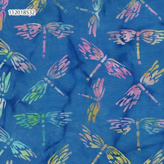 Tissu Batik grandes libellules fond bleu