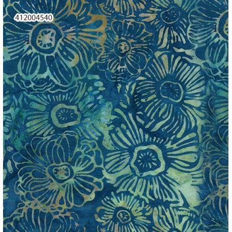 Tissu Batik fleurs bleu pétrole