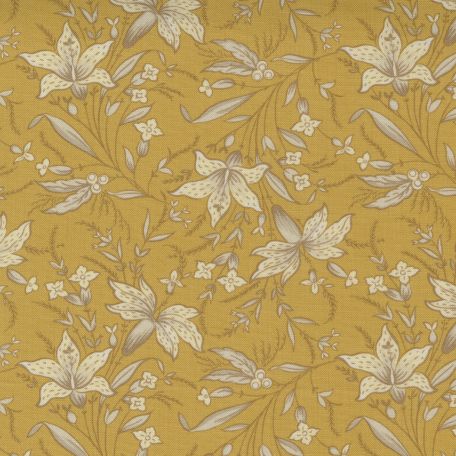 Tissu patchwork fleurs crèmes fond jaune moutarde - Regency Somerset Blues