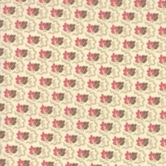 Tissu patchwork feuilles chocolat et framboise fond écru - Nancy's Needle de Betsy Chutchian
